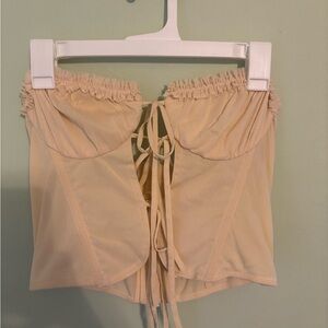 Out From Under You Women's Beige Lace-Up Top